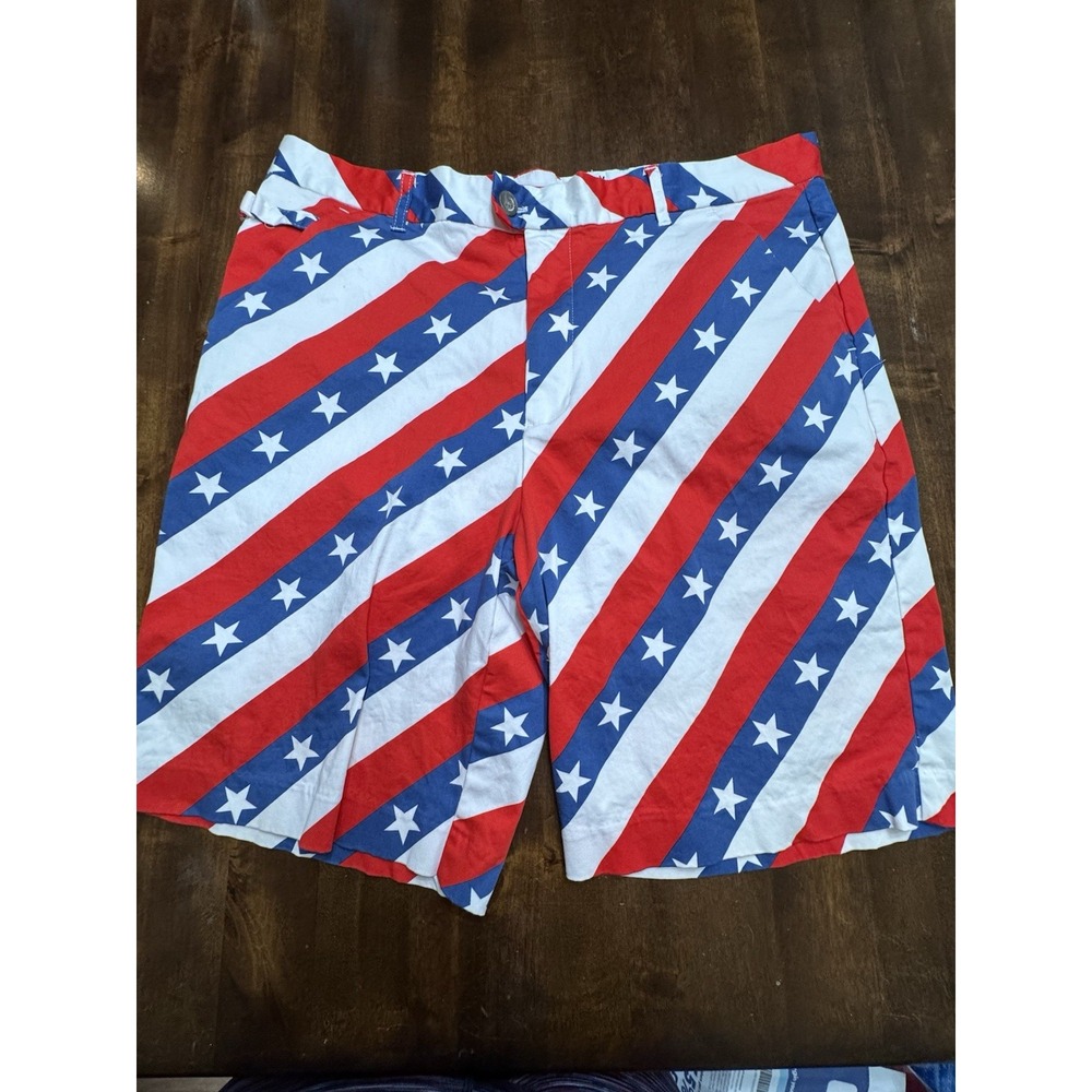 Royal & Awesome Patriotic Golf Shorts Mens 38 Casual Blue Red White
